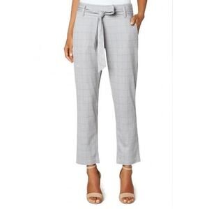 Joie High Waist Belted Trouser Pants‎ in Neutral Grey Cream Plaid, Size 8